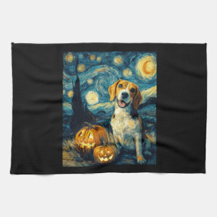 Cute beagle Dog Halloween Jack O Lantern Pumpkin F Kitchen Towel