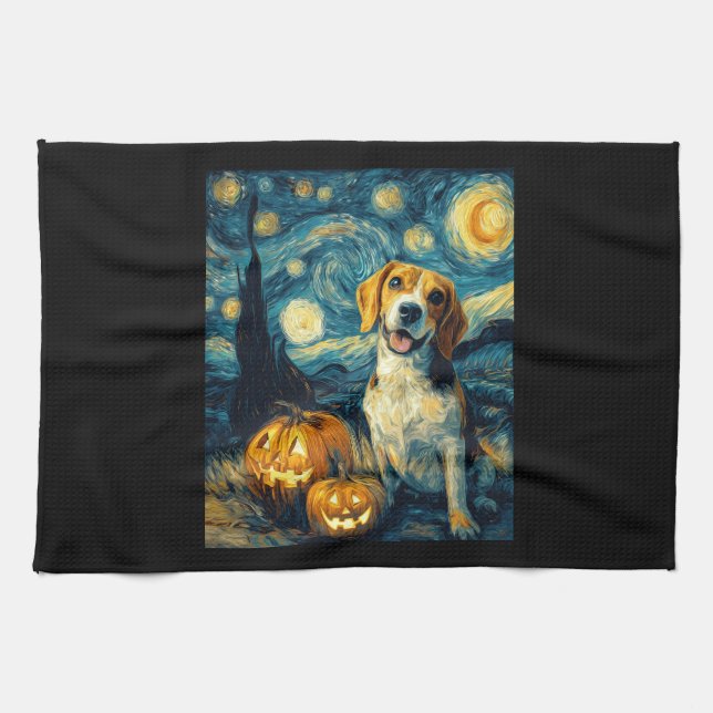 Cute beagle Dog Halloween Jack O Lantern Pumpkin F Kitchen Towel (Horizontal)