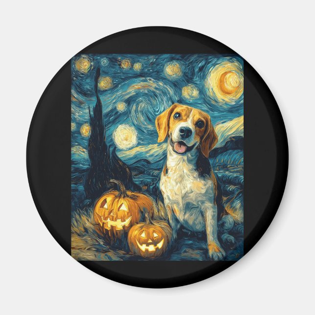 Cute beagle Dog Halloween Jack O Lantern Pumpkin F Magnet (Front)
