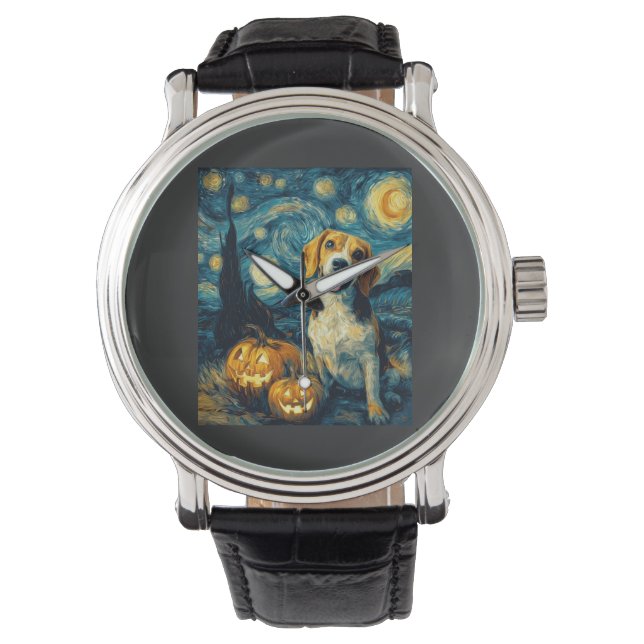 Cute beagle Dog Halloween Jack O Lantern Pumpkin F Watch (Front)