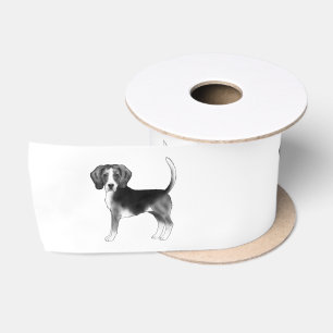 Cute Beagle Dog Illustration In Black And White Satin Ribbon