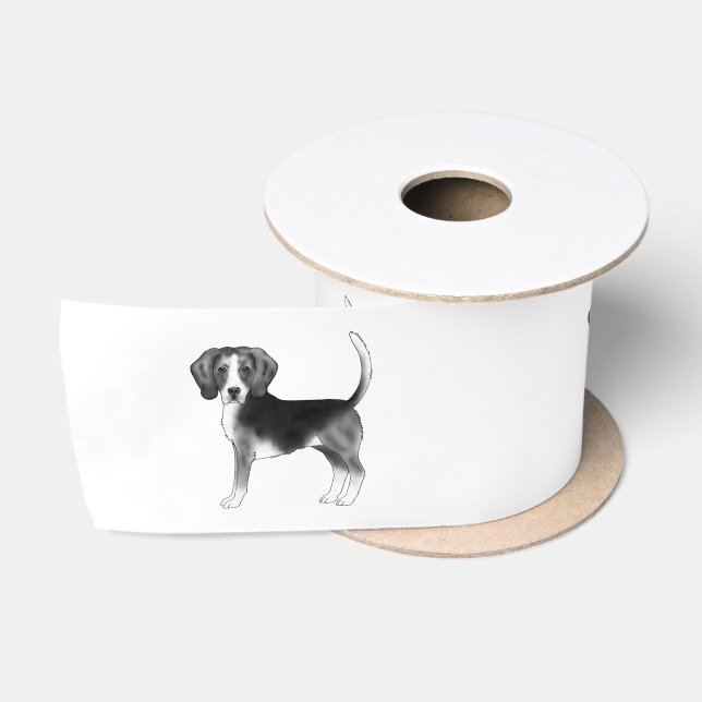 Cute Beagle Dog Illustration In Black And White Satin Ribbon (Spool)