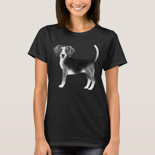Cute Beagle Dog Illustration In Black And White T-Shirt (Front)