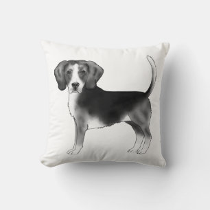 Cute Beagle Dog Illustration In Black And White Throw Pillow