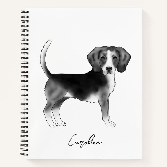 Cute Beagle Dog In Black And White And Custom Text Notebook (Front)