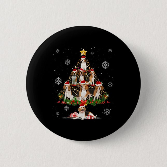 Cute Beagle Dog Lovers Christmas Tree Lights Xmas  2 Inch Round Button (Front)