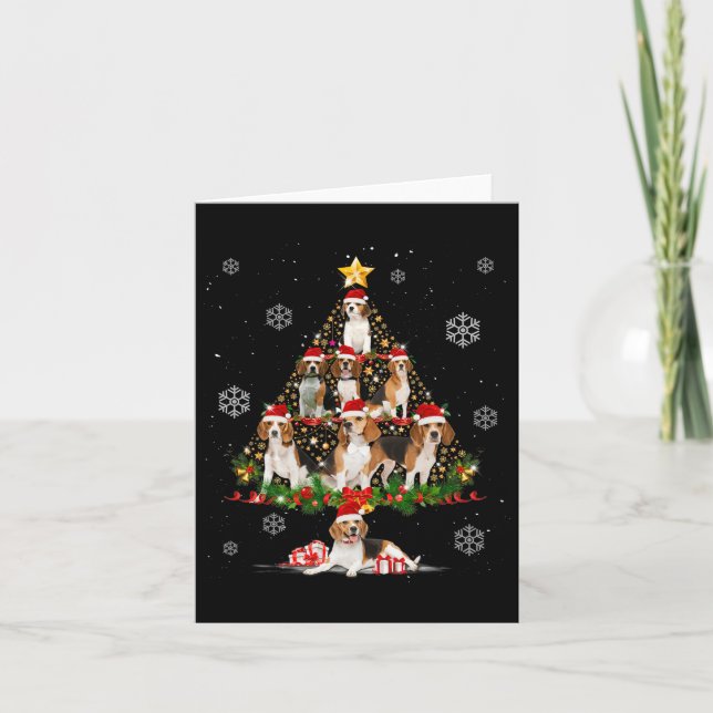 Cute Beagle Dog Lovers Christmas Tree Lights Xmas  Card (Front)