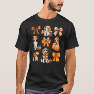 Cute Beagle Dog Lovers Coquette Bows Pumpkin Autum T-Shirt