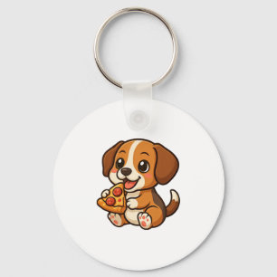 Cute beagle dog pizza pizza lovers cartoon keychain