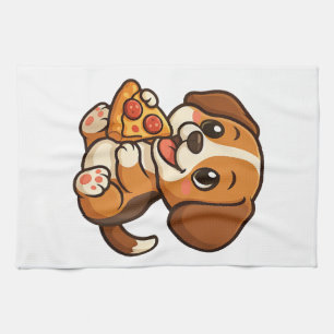 Cute beagle dog pizza pizza lovers cartoon kitchen towel