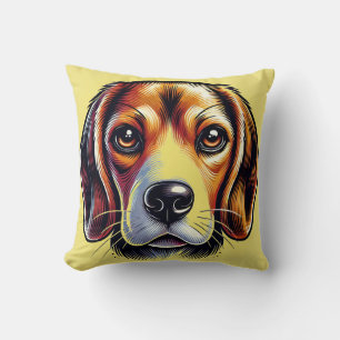 Cute Beagle Dog Portrait with Vibrant Colours Throw Pillow