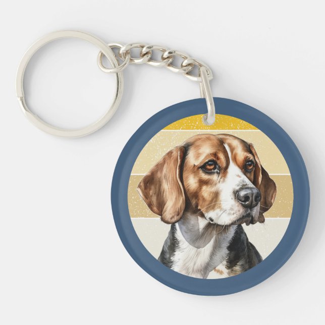 Cute Beagle Dog Retro Background Keychain (Front)