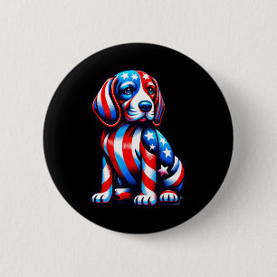 Cute Beagle Dog Usa Flag Women Men Dog Lovers 4th  2 Inch Round Button
