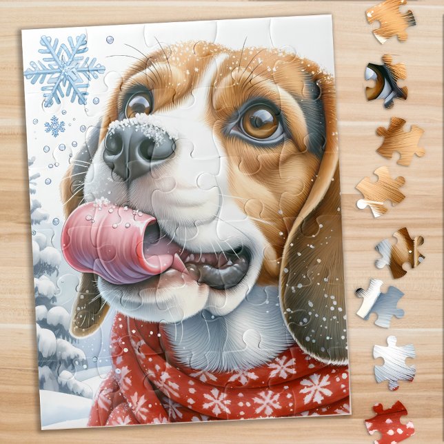 Cute Beagle Dog Winter Holiday Snowflakes Puppy  Jigsaw Puzzle (Creator Uploaded)