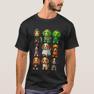 Cute Beagle Dogs Witch Pumpkin Skeleton Costume Ha T-Shirt
