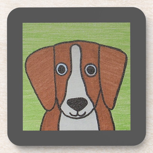 Cute Beagle Hard Plastic Coaster (Front)