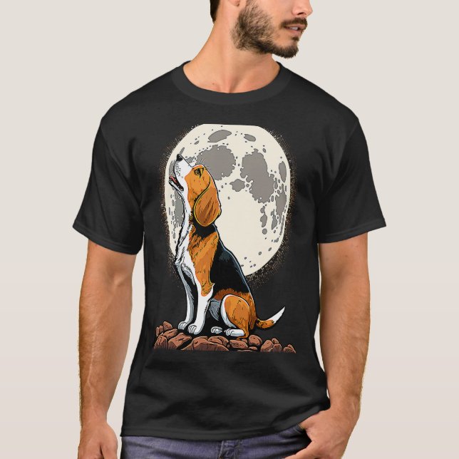 Cute Beagle Howling at the Moon  Beagle Mom T-Shirt (Front)