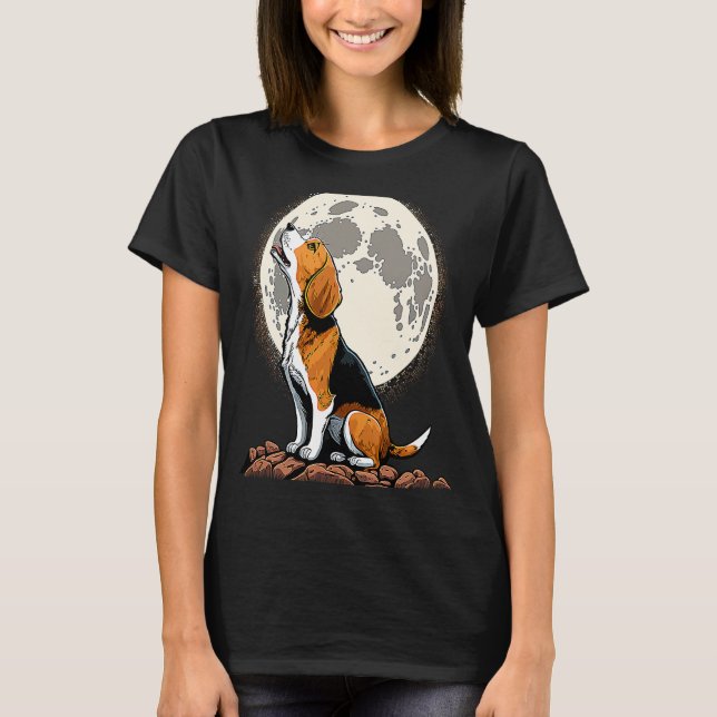 Cute Beagle Howling at the Moon  Beagle Mom T-Shirt (Front)