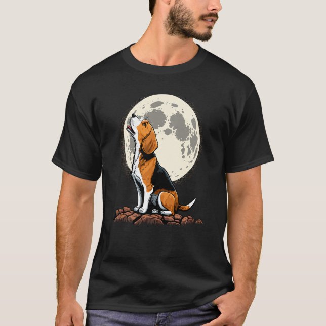 Cute Beagle Howling at the Moon Beagle Mom T-Shirt (Front)