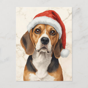 Cute Beagle in Santa Hat Watercolor Holiday Postcard