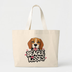 Cute Beagle Kisses Dog Lover Gift Cartoon Beagles Large Tote Bag