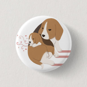 Cute Beagle Mom & Baby Illustration 1 Inch Round Button
