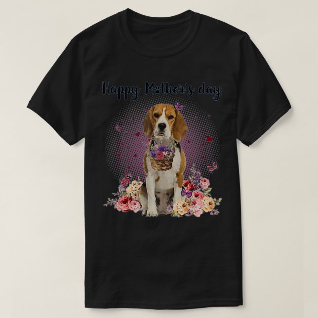 Cute Beagle Mom Flower Happy Mother's Day Love Dog T-Shirt (Design Front)
