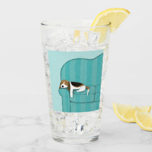 Cute Beagle on Couch Happy Sleeping Sofa Dog Glass