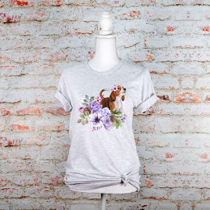 Cute Beagle Pup with Flowers Graphic T-Shirt