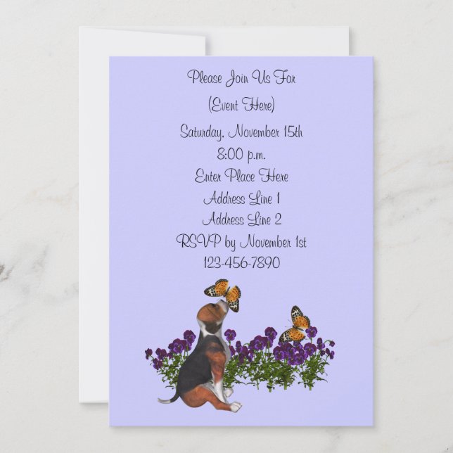 Cute Beagle Puppy Butterflies Party Invitation (Front)