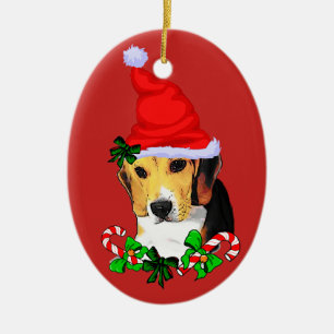 Cute Beagle Puppy Christmas Ceramic Ornament