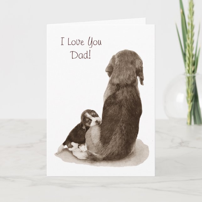cute beagle puppy cuddling dad dog card (Front)