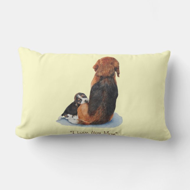 cute beagle puppy cuddling mom dog lumbar pillow (Front)