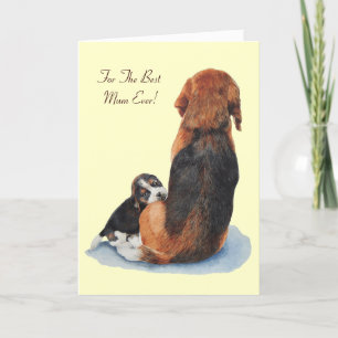 cute beagle puppy cuddling mum dog card