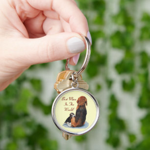 Cute beagle puppy cuddling mum  keychain