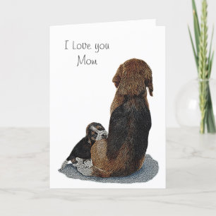 cute beagle puppy dog cuddling mum card