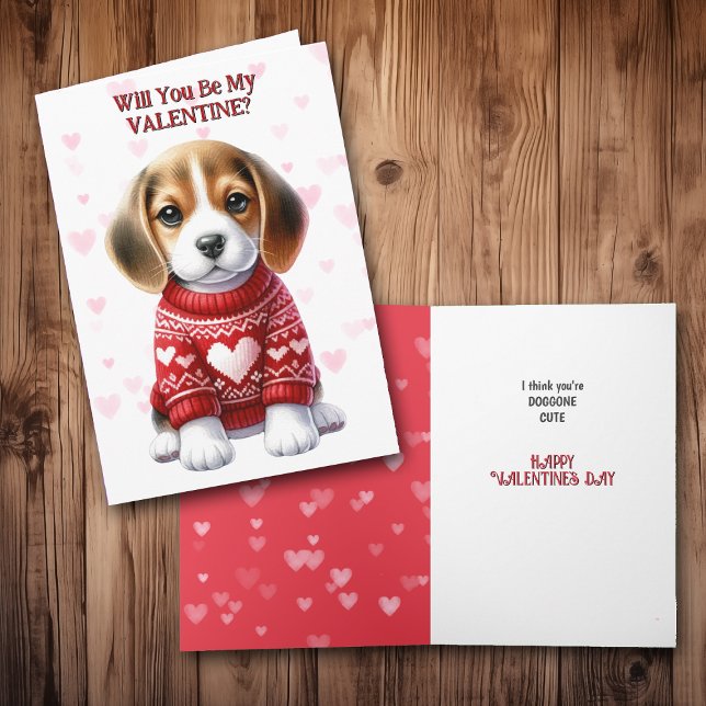 Cute Beagle Puppy in Sweater Valentine Holiday Card (Creator Uploaded)