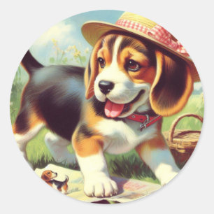 Cute Beagle Puppy Painting Classic Round Sticker