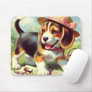 Cute Beagle Puppy Painting Mouse Pad