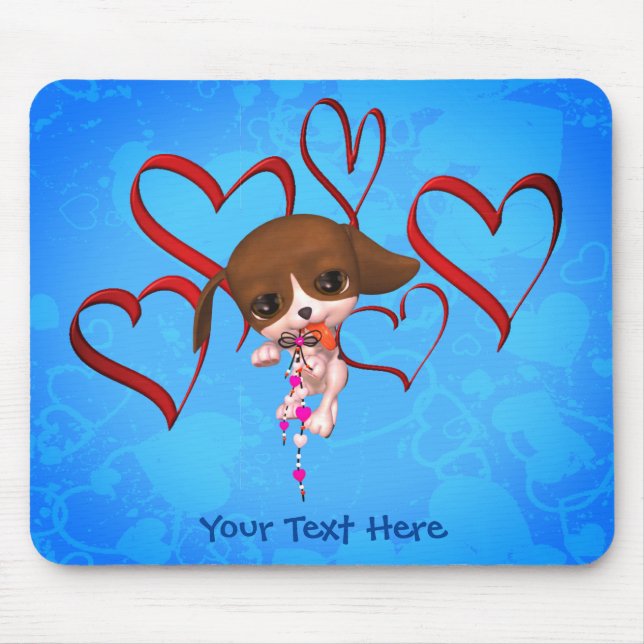 Cute Beagle Puppy Red Hearts Personalized Mouse Pad (Front)