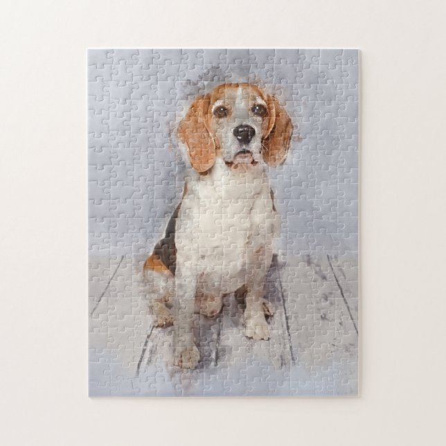 Cute Beagle Watercolor Portrait Jigsaw Puzzle (Vertical)