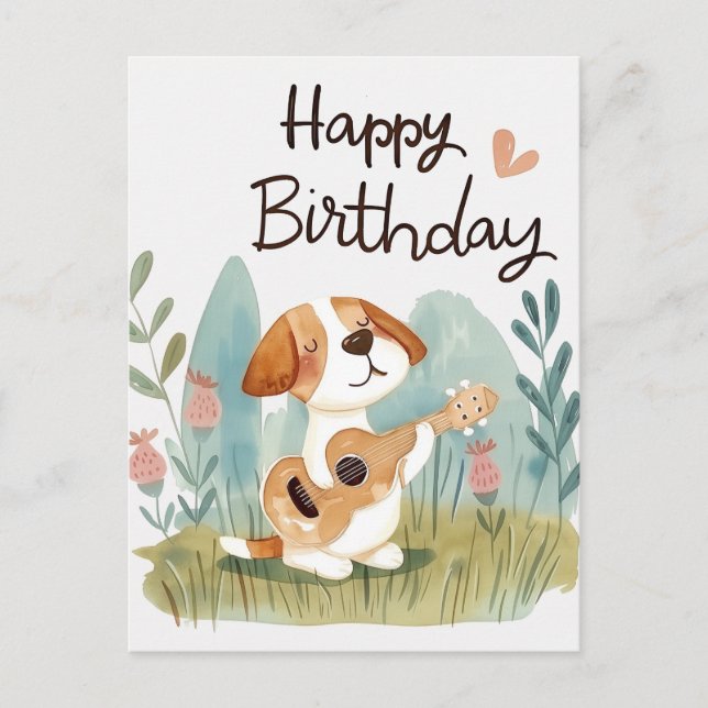 Cute Beagle with a guitar Happy Birthday  Postcard (Front)