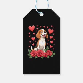 Cute Beagle with Red Roses Hearts Floral Valentine Gift Tags