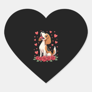 Cute Beagle with Red Roses Hearts Floral Valentine Heart Sticker