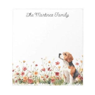 Cute Beagle with Wildflowers Personalized Notepad