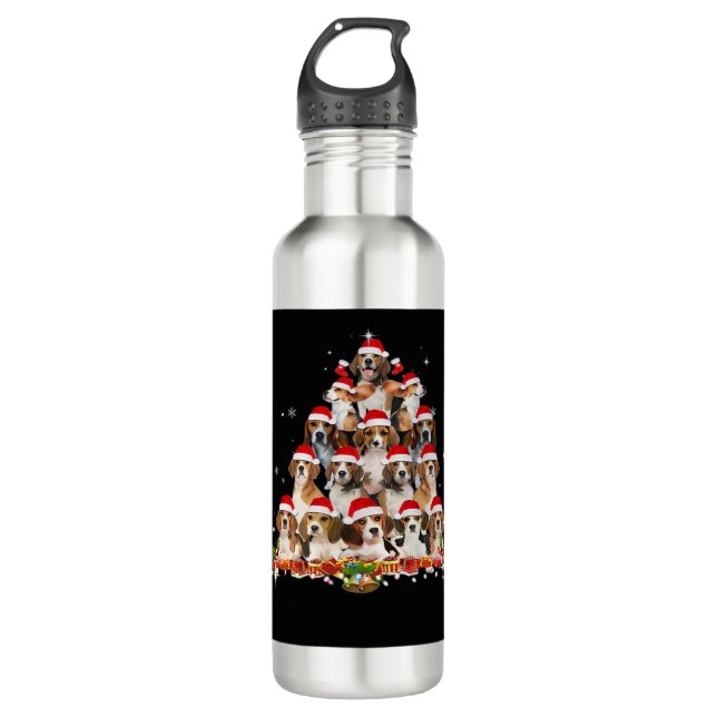 Cute Beagles Christmas Tree Dog Santa Xmas Tee Fun 710 Ml Water Bottle (Front)