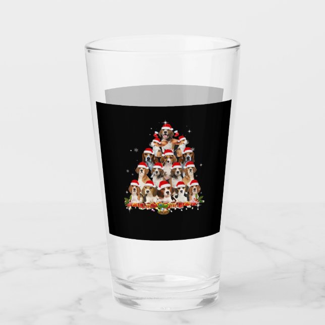 Cute Beagles Christmas Tree Dog Santa Xmas Tee Fun Glass (Front)