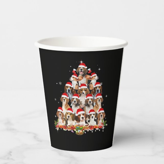 Cute Beagles Christmas Tree Dog Santa Xmas Tee Fun Paper Cups (Front)