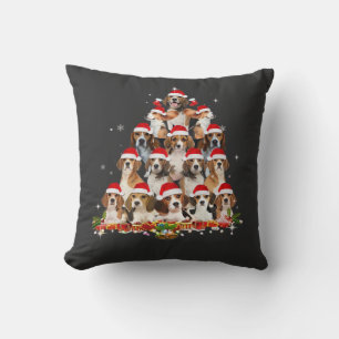 Cute Beagles Christmas Tree Dog Santa Xmas Tee Fun Throw Pillow