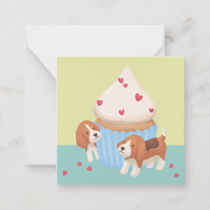 Cute Beagles & Cupcake Illustration Card